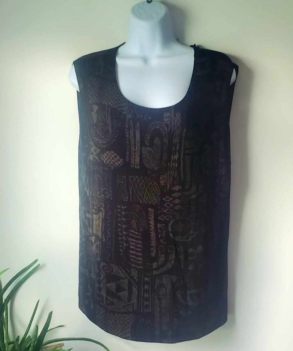 Chico's Travelers Womens Black Brown Aztec Print Stretchy Tank Top Size 3 L